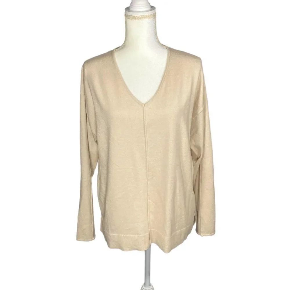 NWOT Gibson Latimer Side Slit V-Neck Long Sleeve High-Low Knit Sweater Large